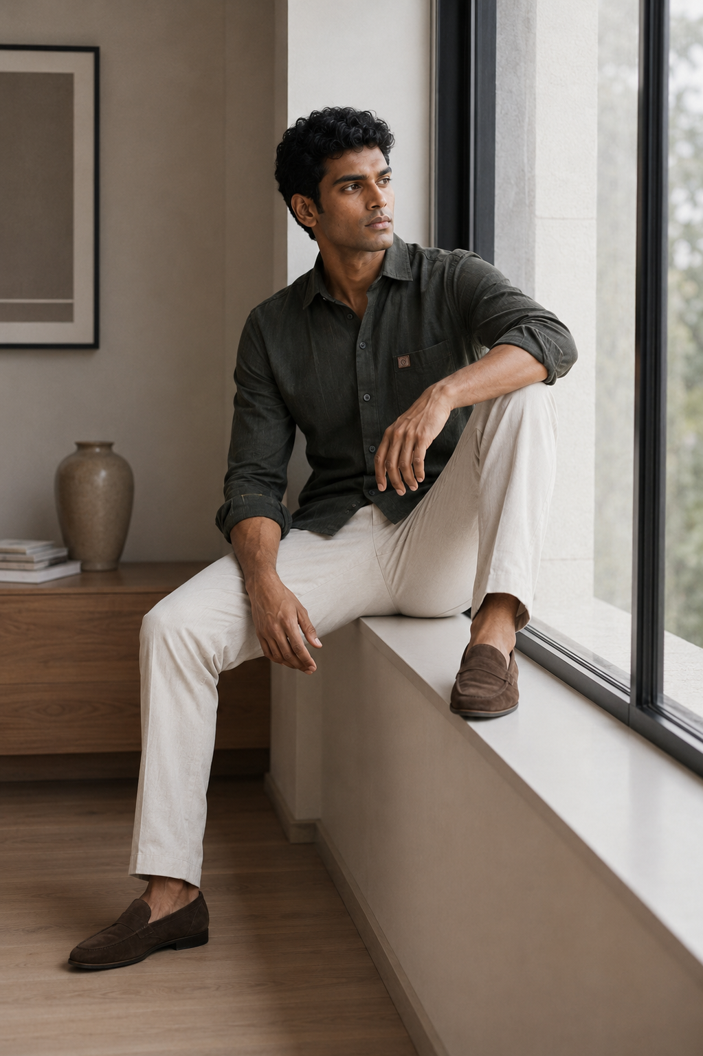 THE WOLF CABIN Semi formal shirts - Dark Olive Green