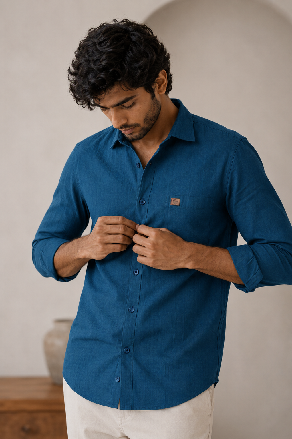 THE WOLF CABIN Semi formal shirts - Deep Teal Blue
