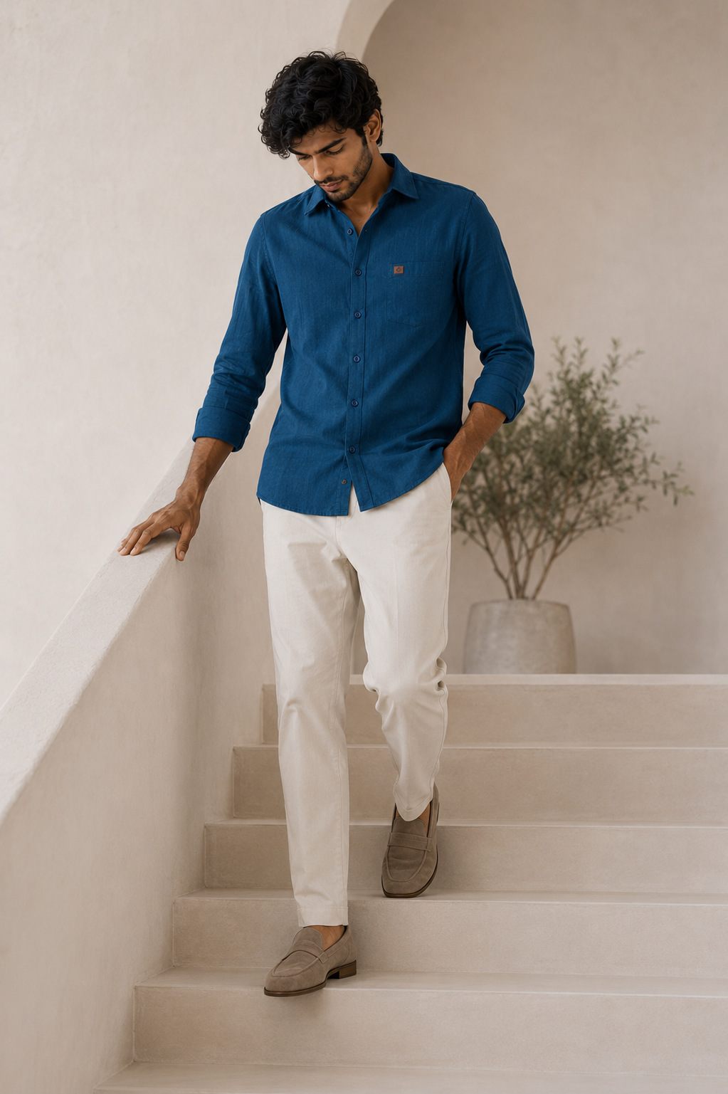 THE WOLF CABIN Semi formal shirts - Deep Teal Blue