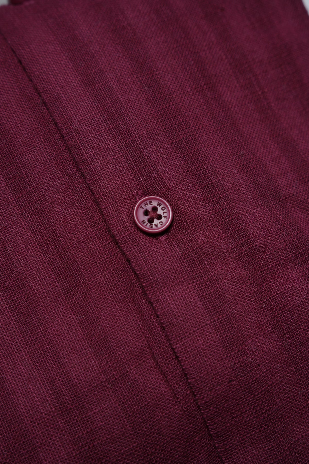 Premium Dobby Stripe Linen Cotton Shirt – Cherry Red