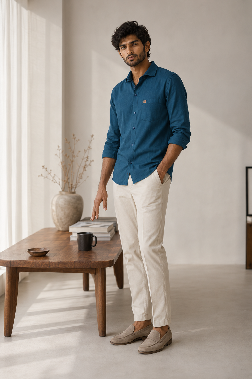 THE WOLF CABIN Semi formal shirts - Deep Teal Blue