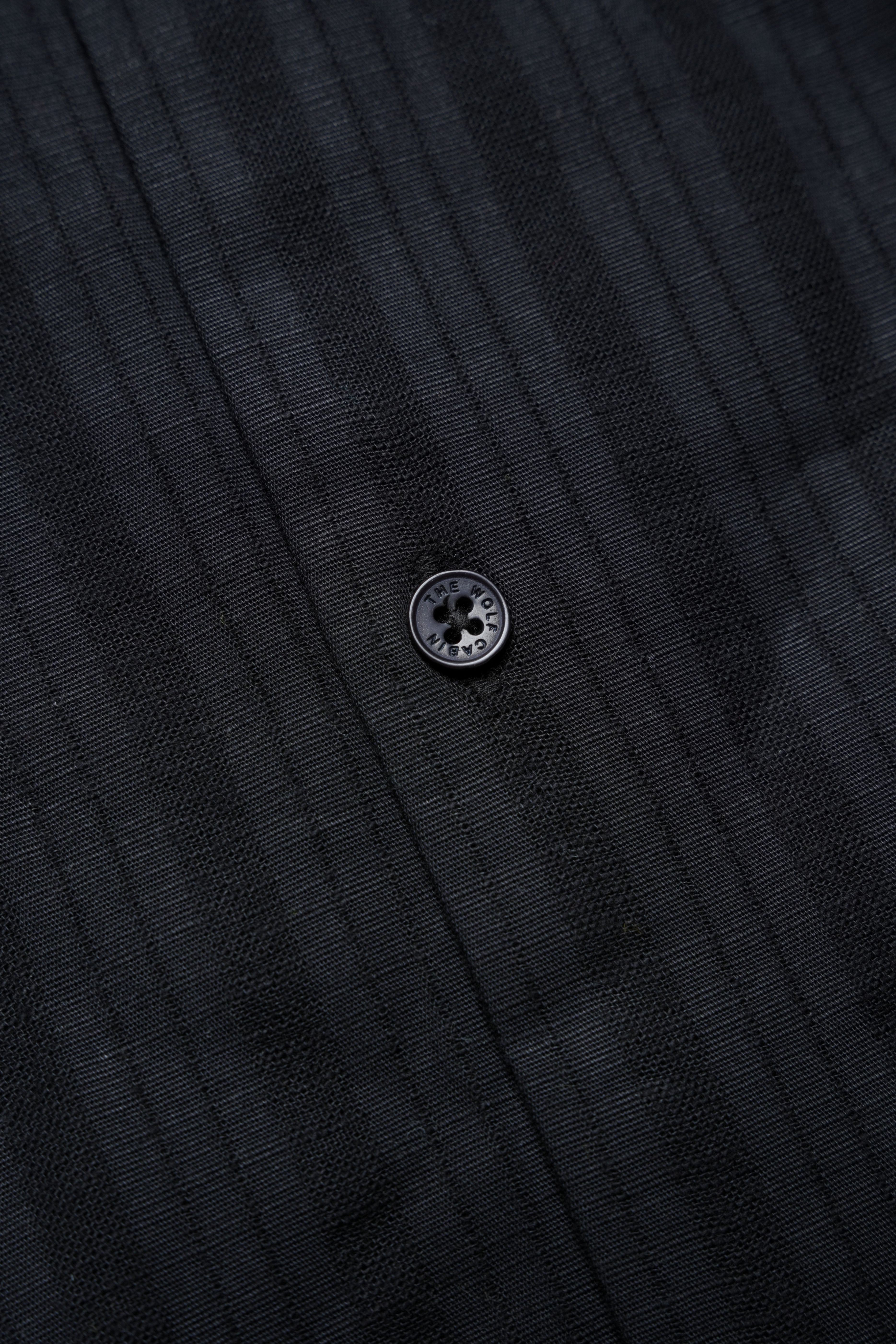 Premium Dobby Stripe Linen Cotton Shirt – Black