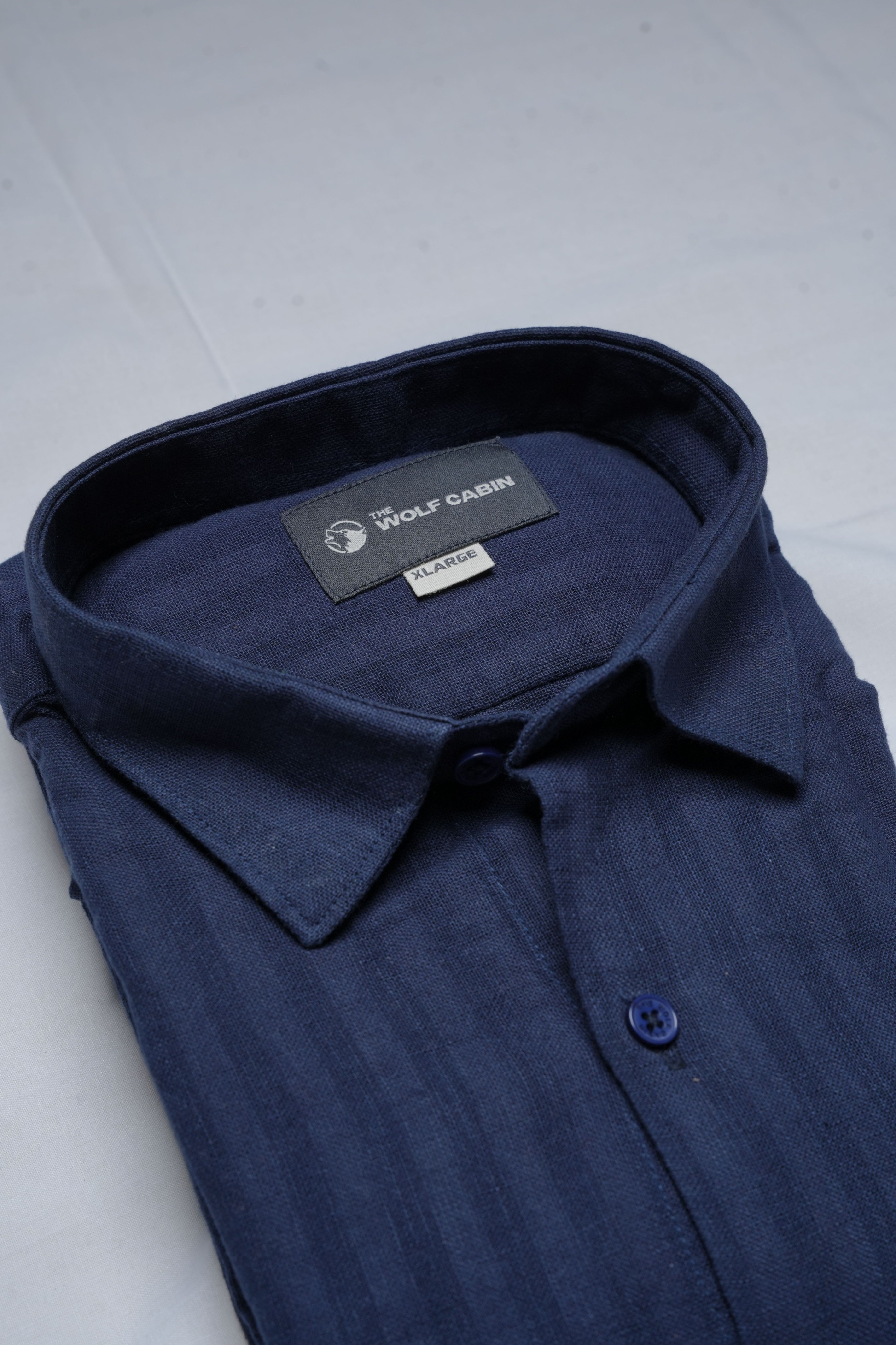 Premium Dobby Stripe Linen Cotton Shirt – Dark Navy