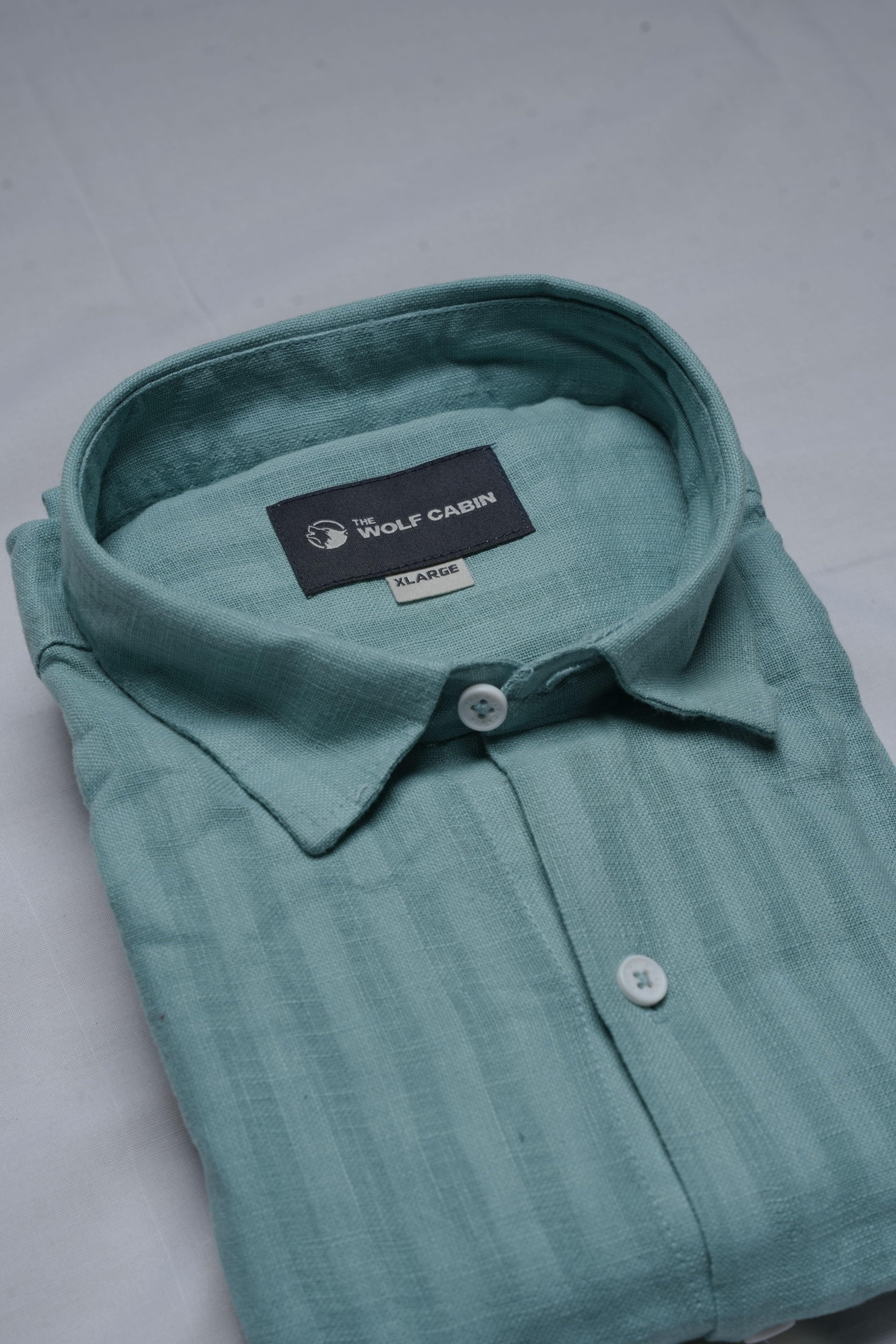 Mint green linen cotton shirt for men with dobby stripes