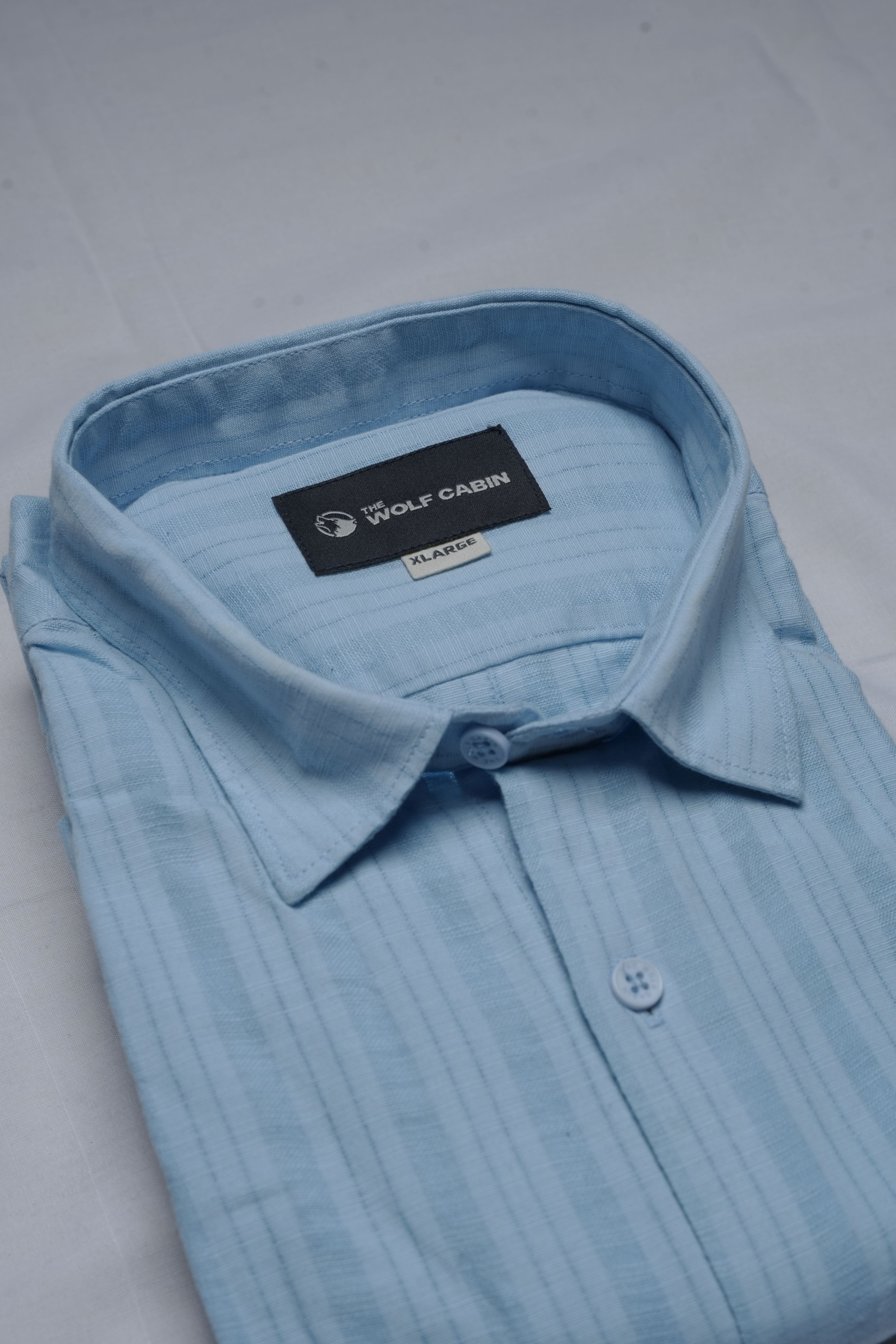 Premium Dobby Stripe Linen Cotton Shirt – Sky Blue